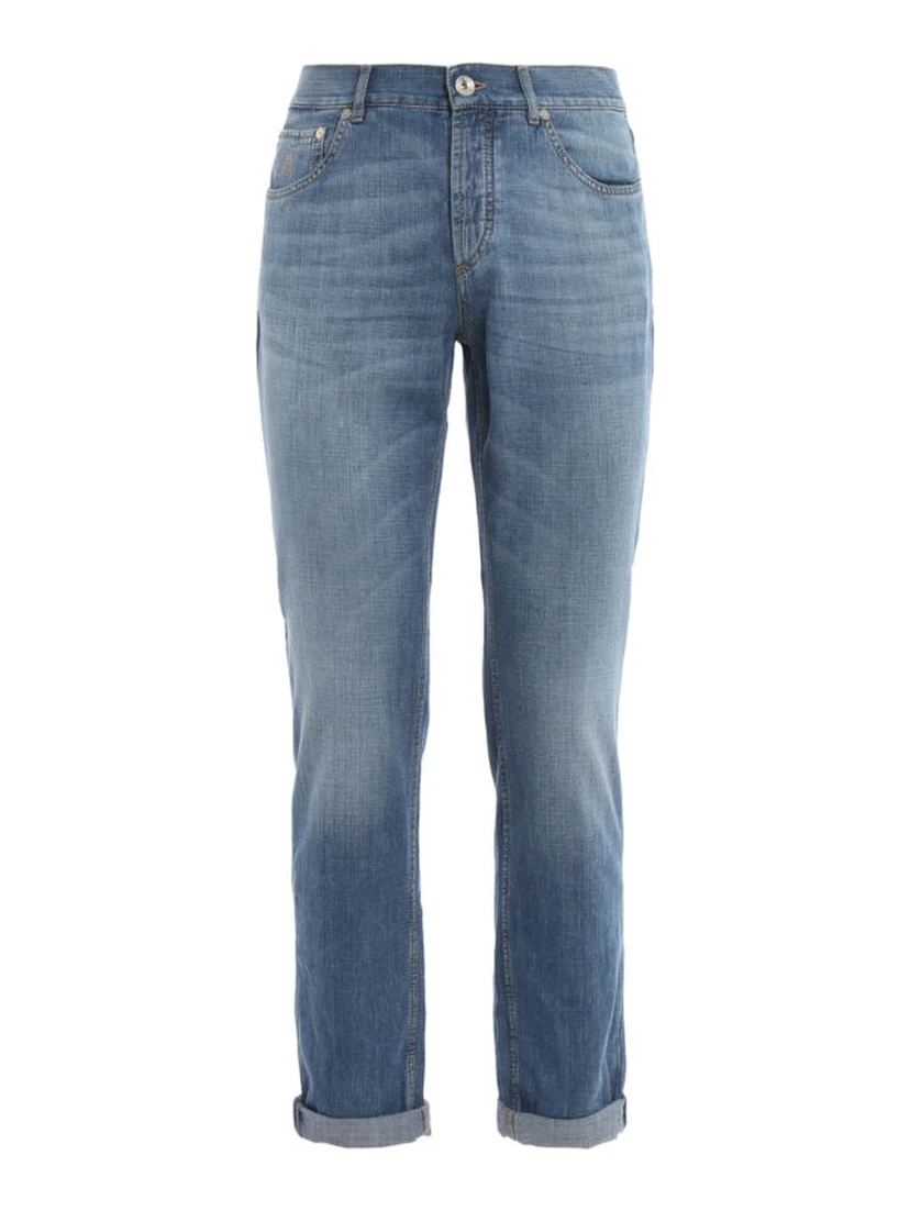 Blue Cotton Straight-Leg Jeans