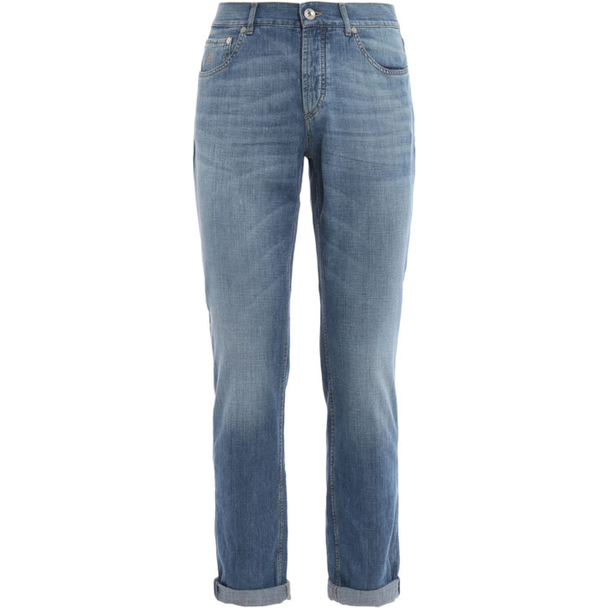 Blue Cotton Straight-Leg Jeans