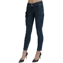 Blue Slim Fit Cropped Mid Waist Denim Jeans