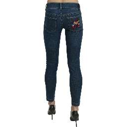 Blue Slim Fit Cropped Mid Waist Denim Jeans