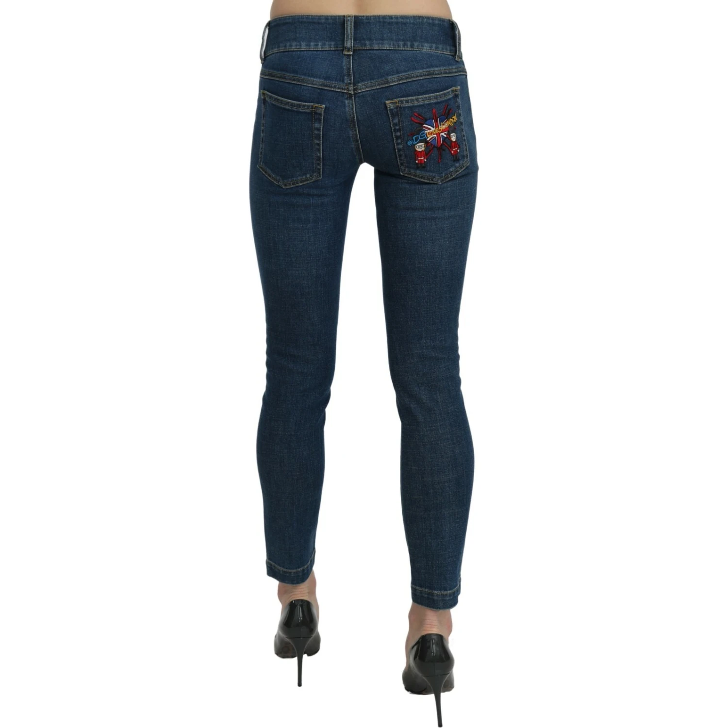 Blue Slim Fit Cropped Mid Waist Denim Jeans