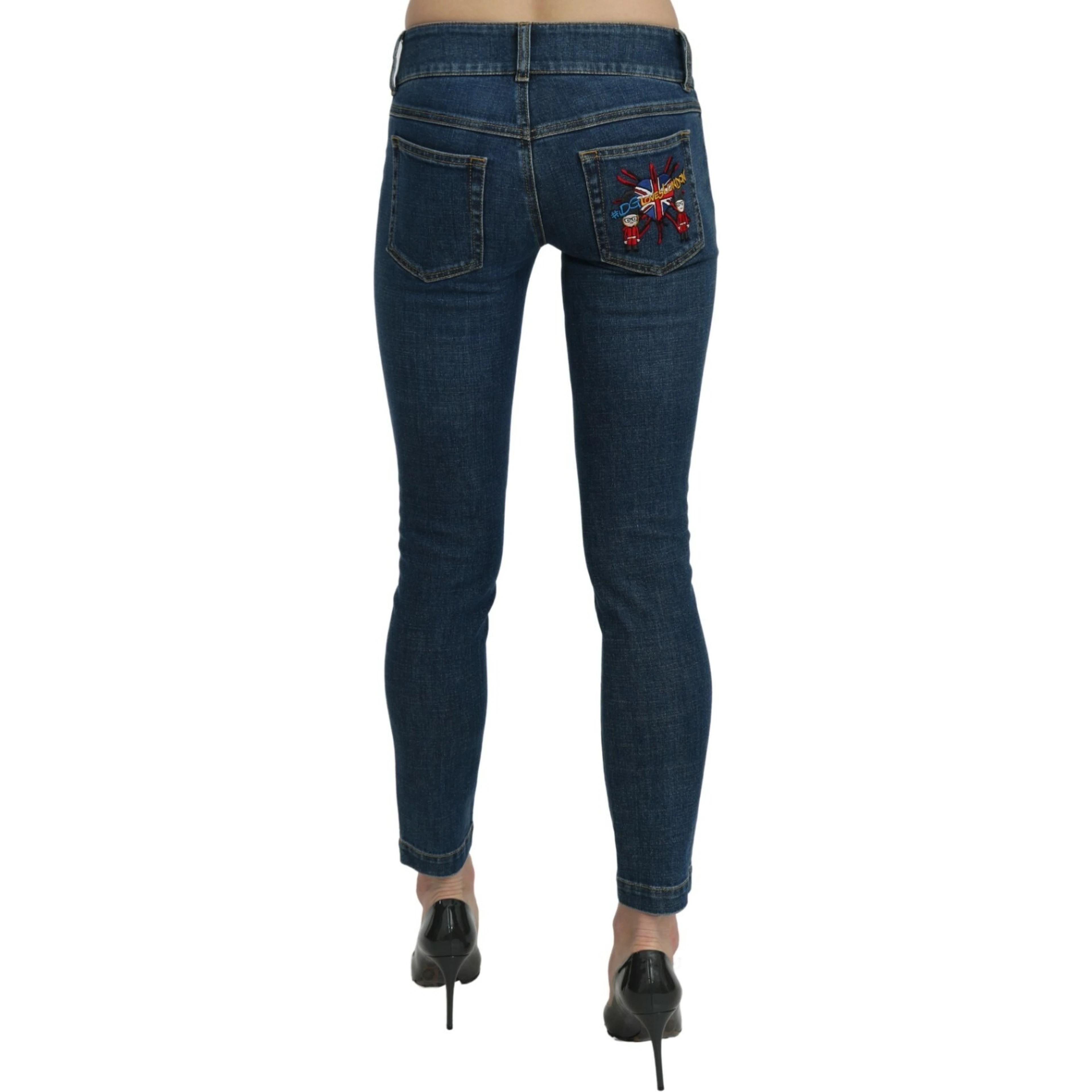 Blue Slim Fit Cropped Mid Waist Denim Jeans