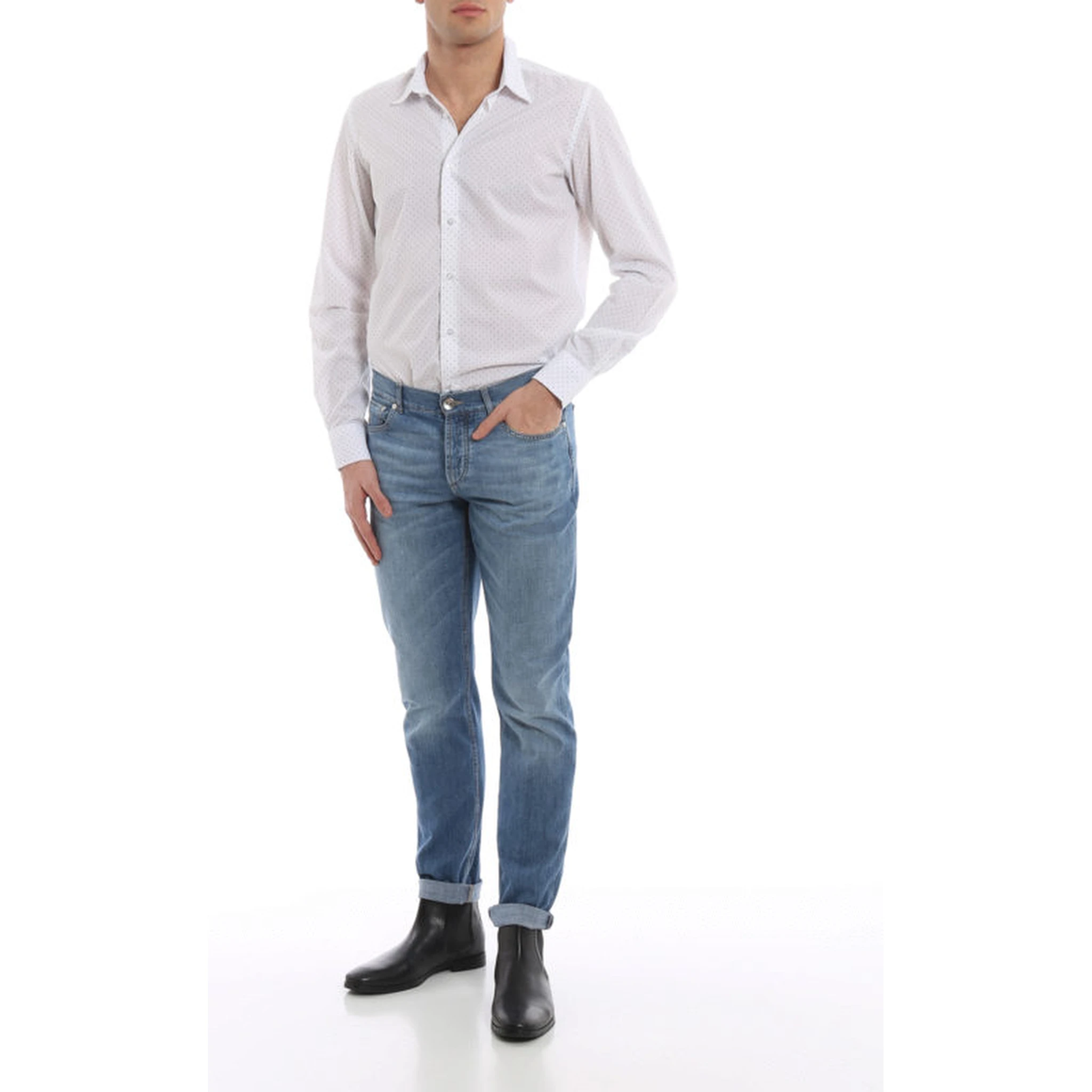 Blue Cotton Straight-Leg Jeans