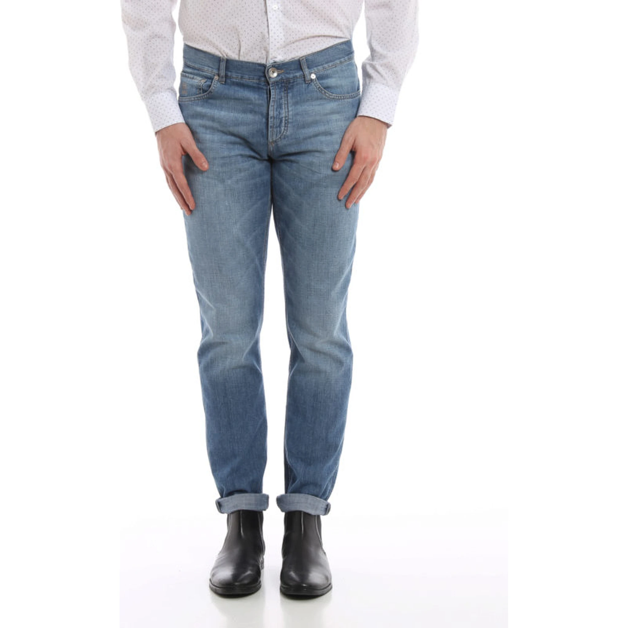 Blue Cotton Straight-Leg Jeans