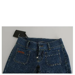 Blue Slim Fit Cropped Mid Waist Denim Jeans