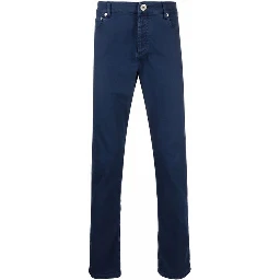 Blue Cotton Casual Pants
