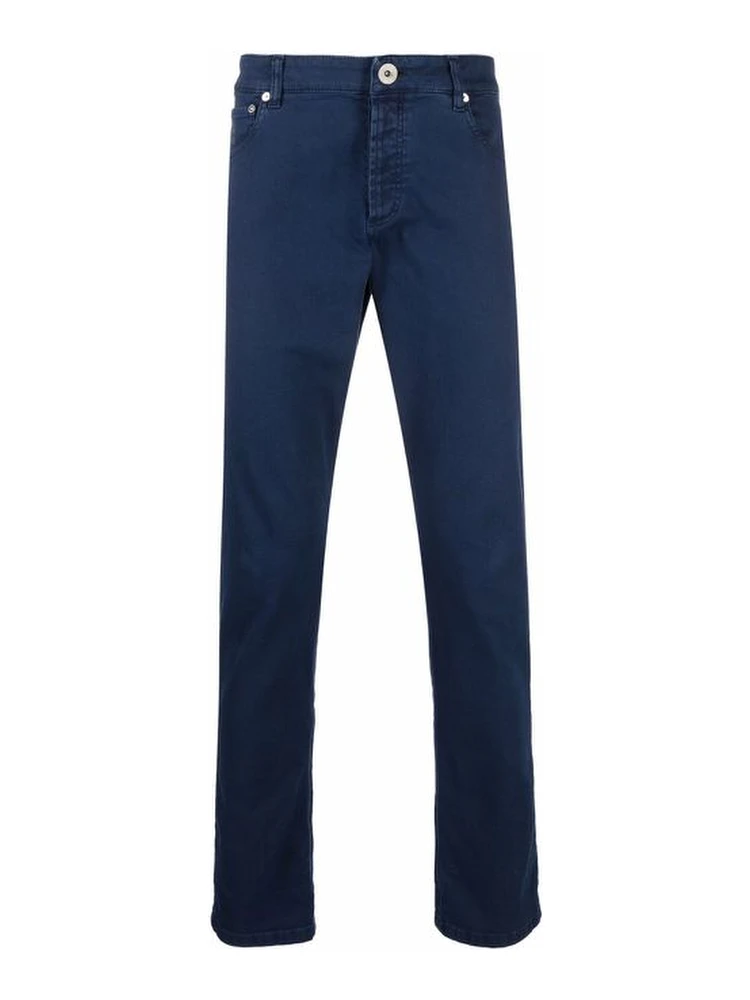 Blue Cotton Casual Pants