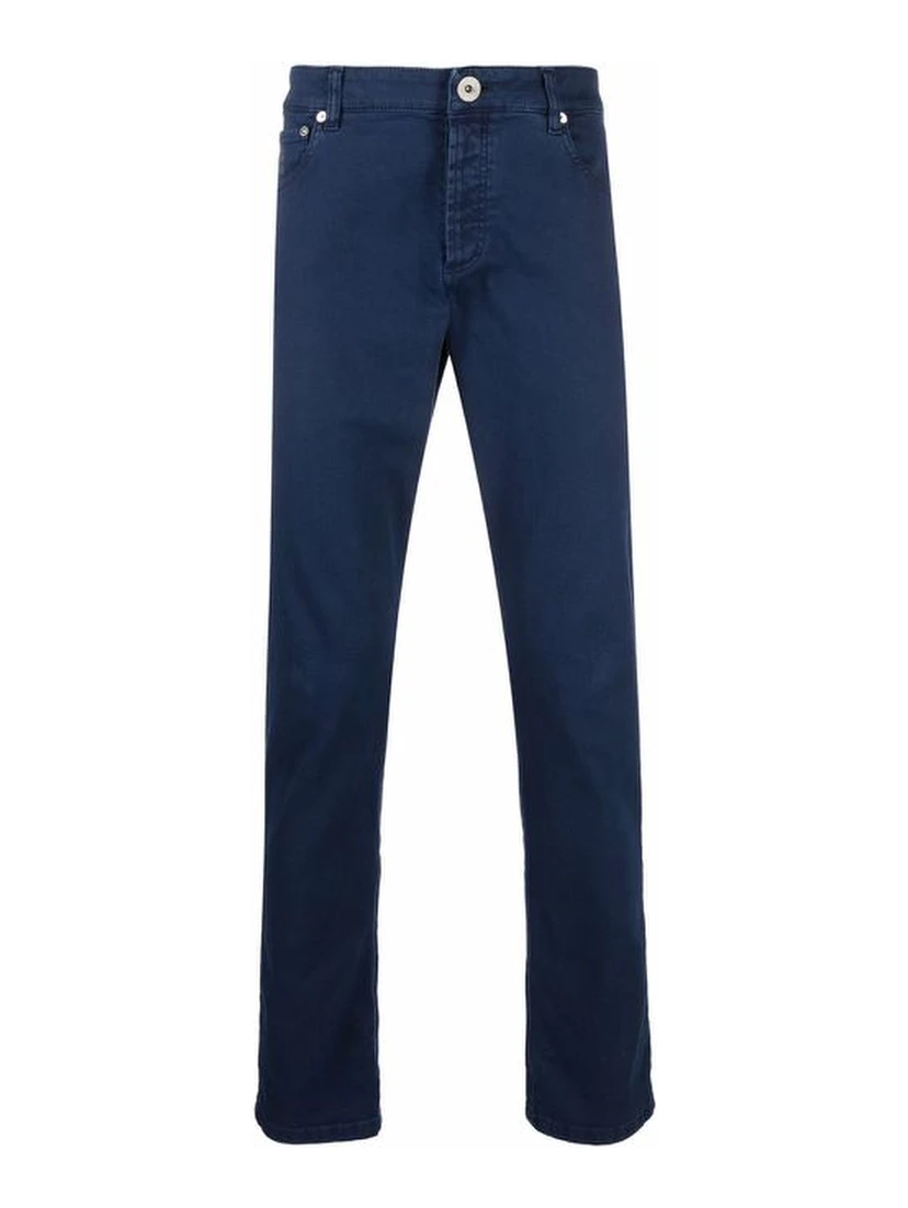 Blue Cotton Casual Pants