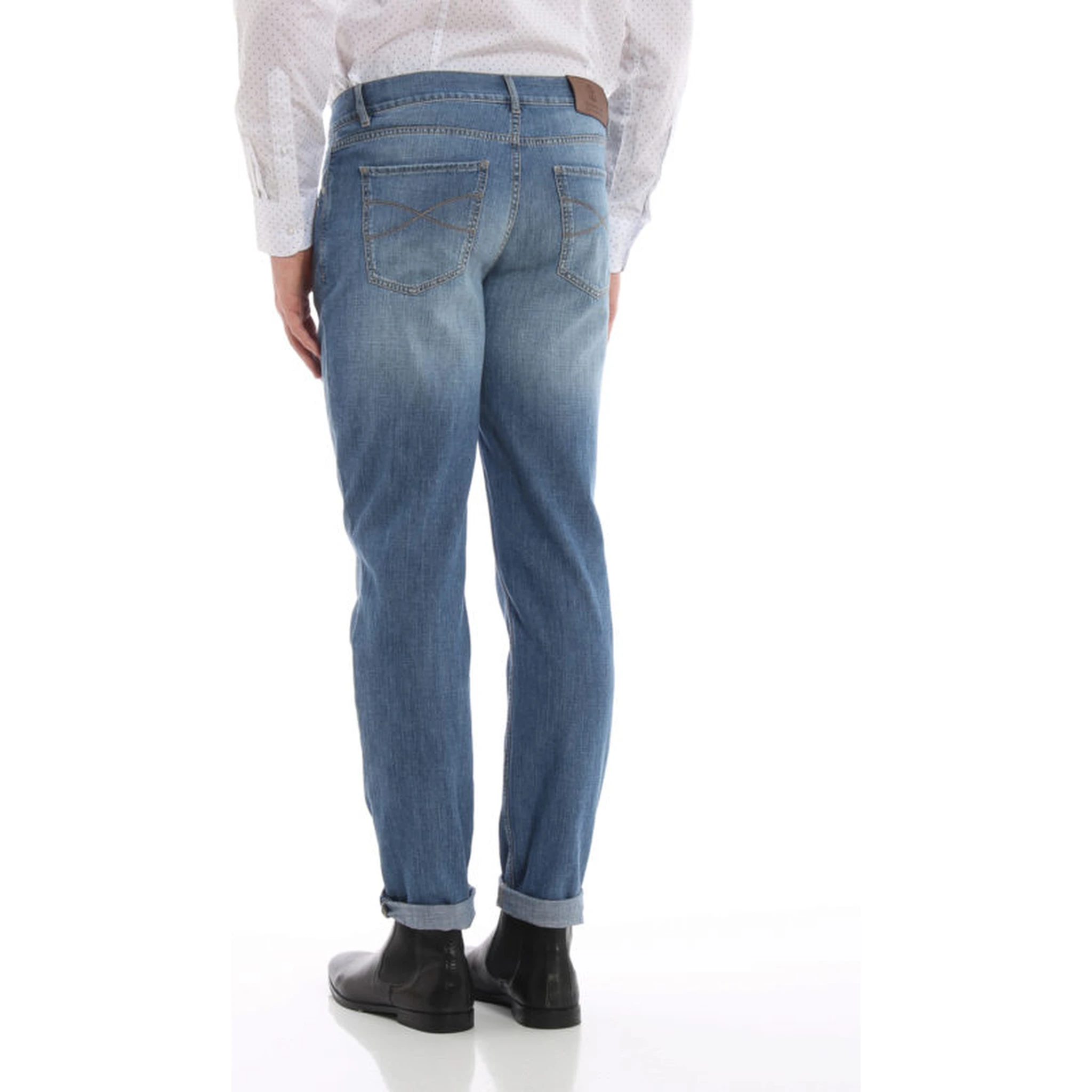 Blue Cotton Straight-Leg Jeans