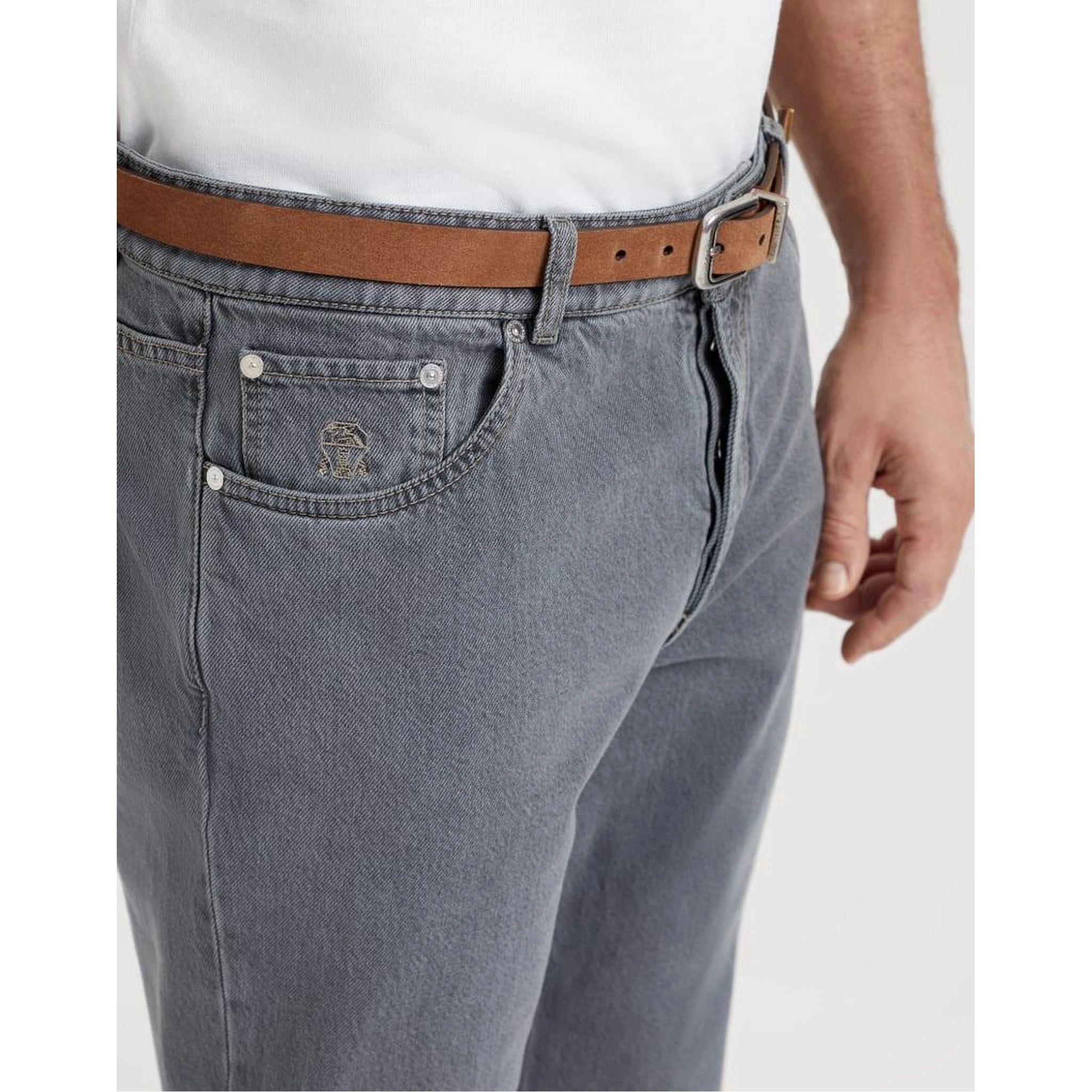 بنطلون جينز أزرق فاتح من القطن بقصة مستقيمة