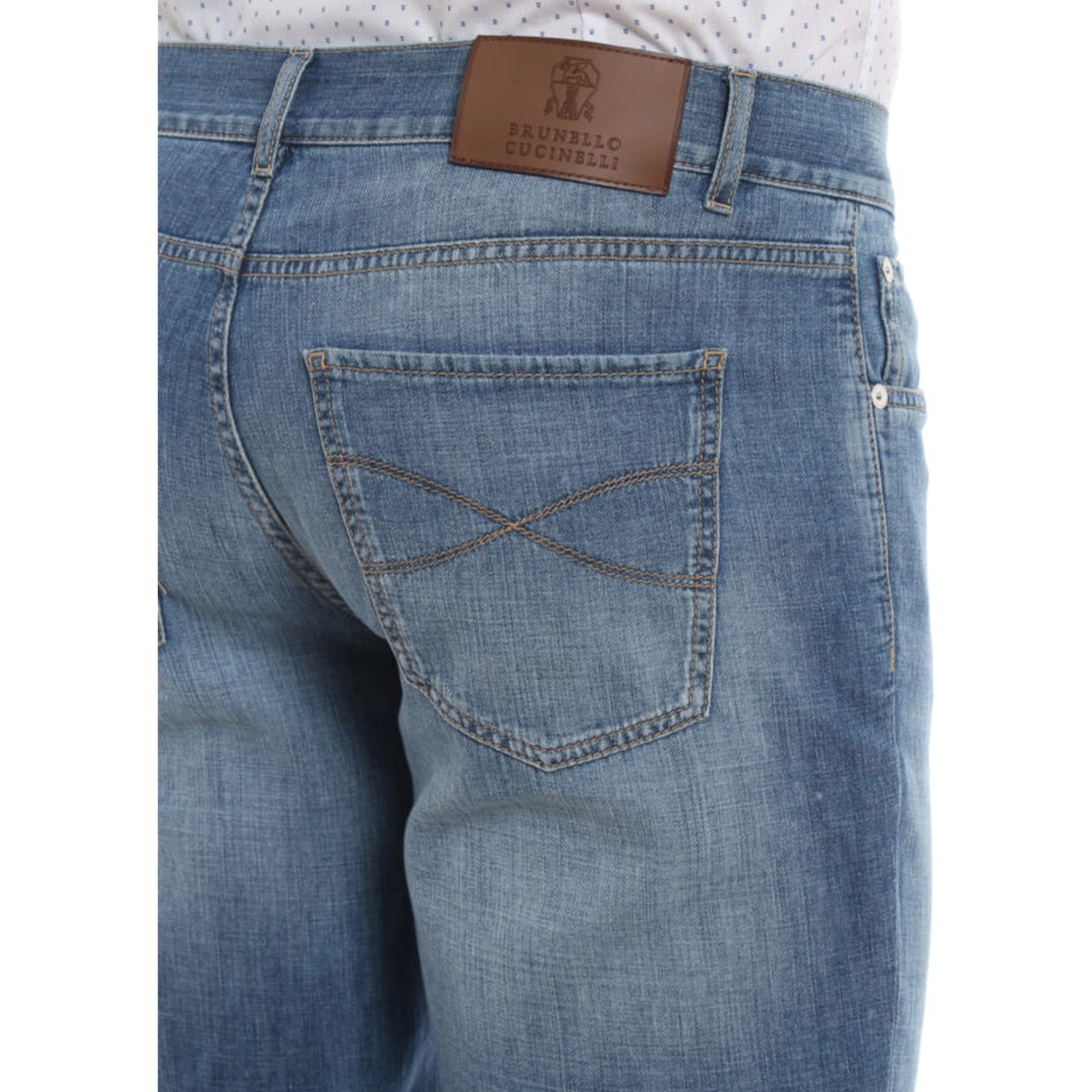 Blue Cotton Straight-Leg Jeans