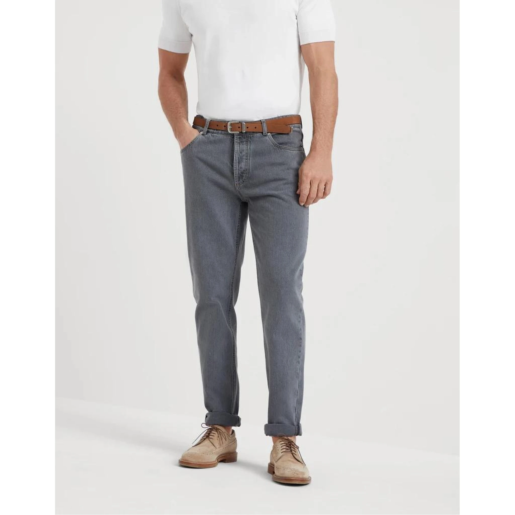 بنطلون جينز أزرق فاتح من القطن بقصة مستقيمة