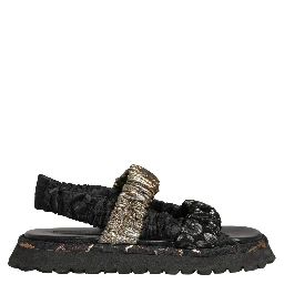 Black Ruching Detail Flats Men Sandals Shoes