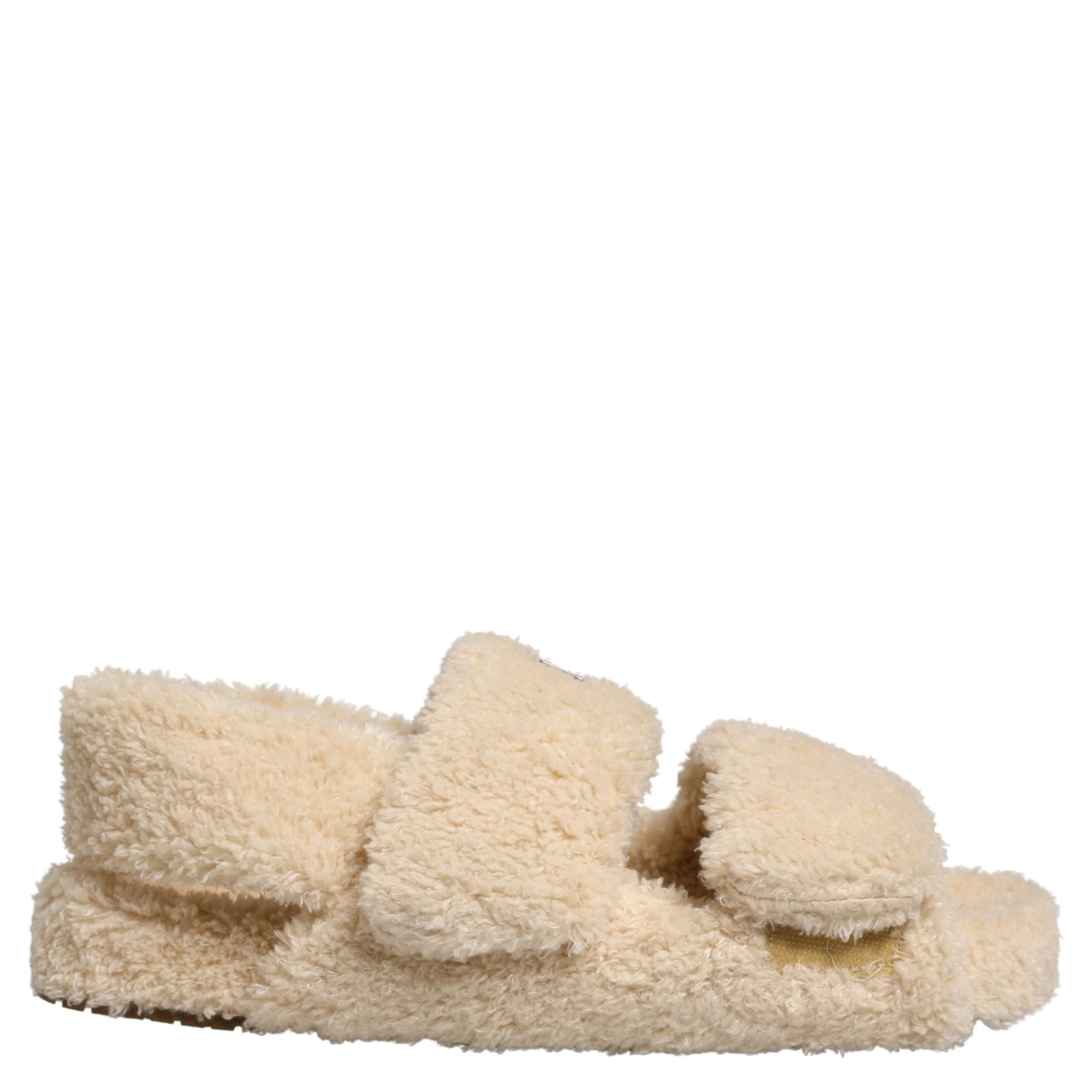 Beige Faux Fur Slides Men Flats Sandals Shoes