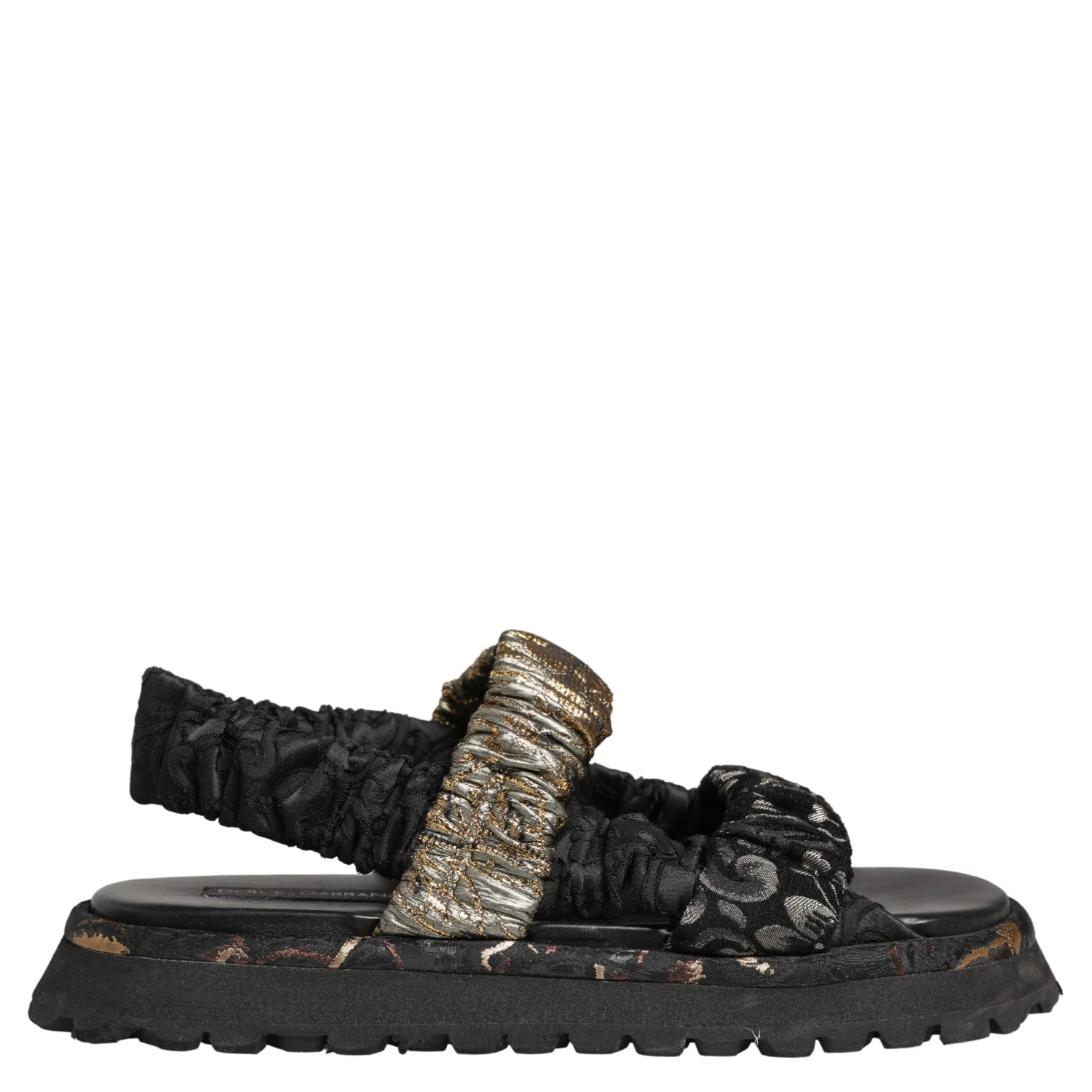 Black Ruching Detail Flats Men Sandals Shoes