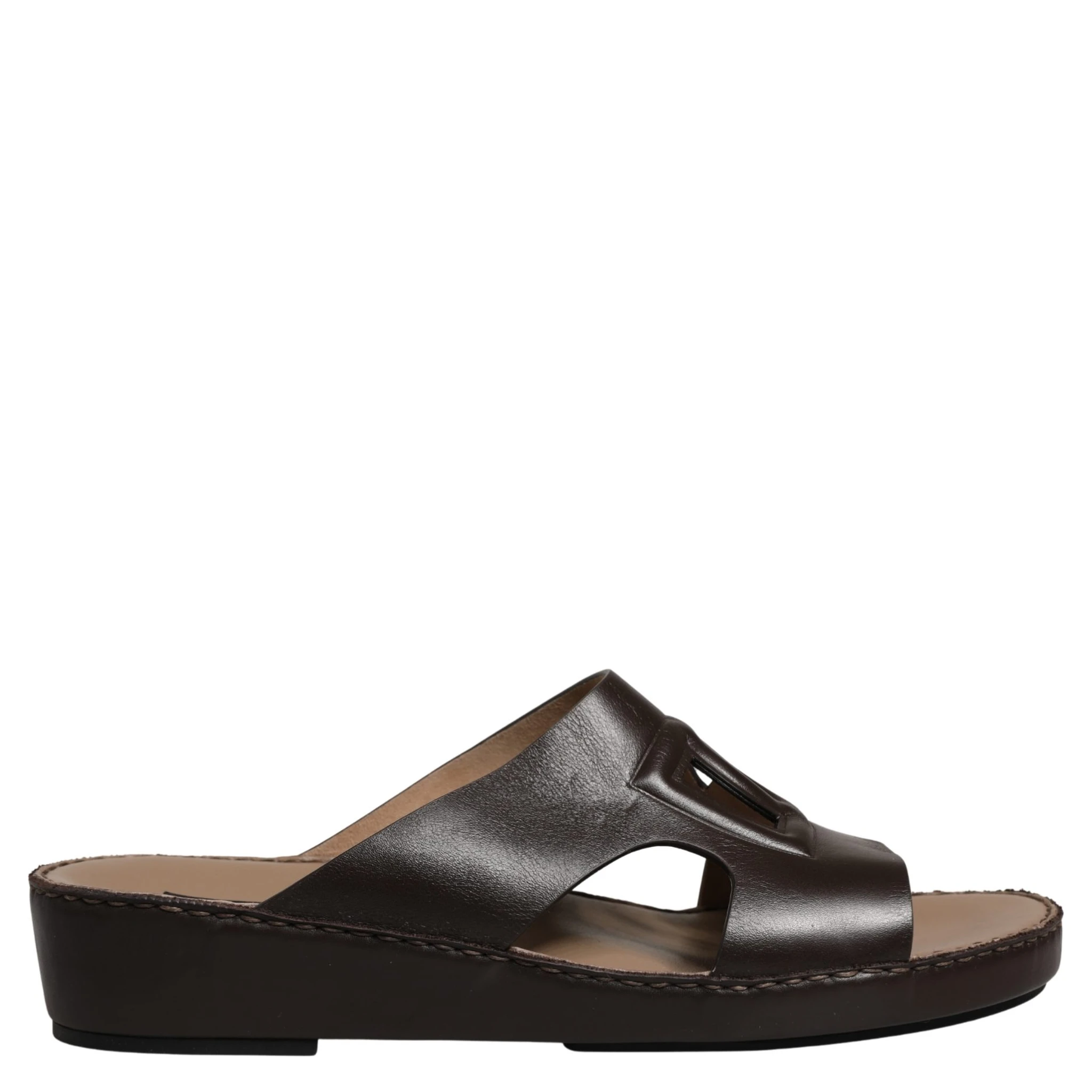 Brown Leather Cutout DG Logo Sandals Shoes