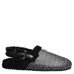 Gray Faux Fur Jacquard Mules Sandals Shoes