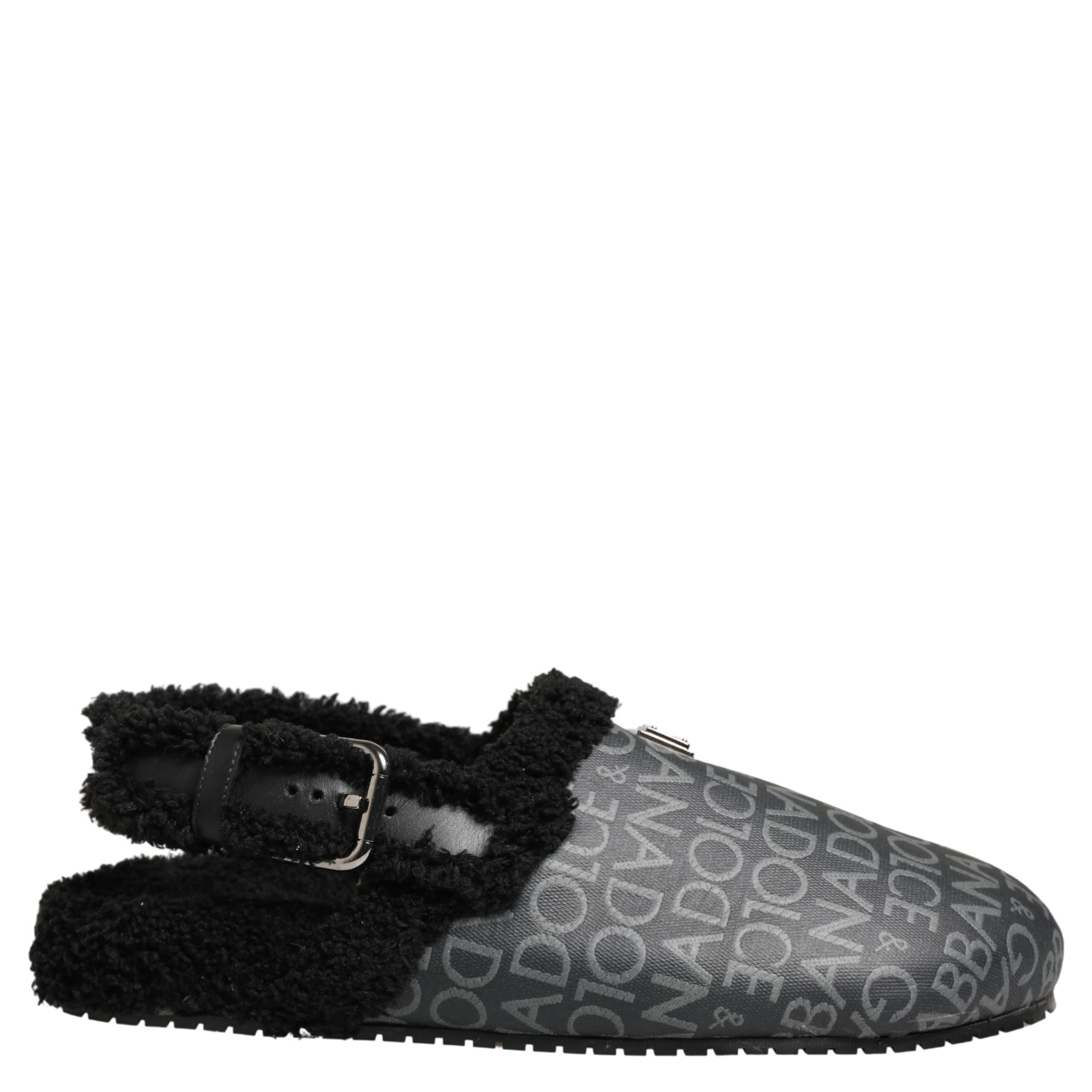 Gray Faux Fur Jacquard Mules Sandals Shoes