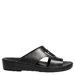 Black Leather Cutout DG Logo Sandals Shoes