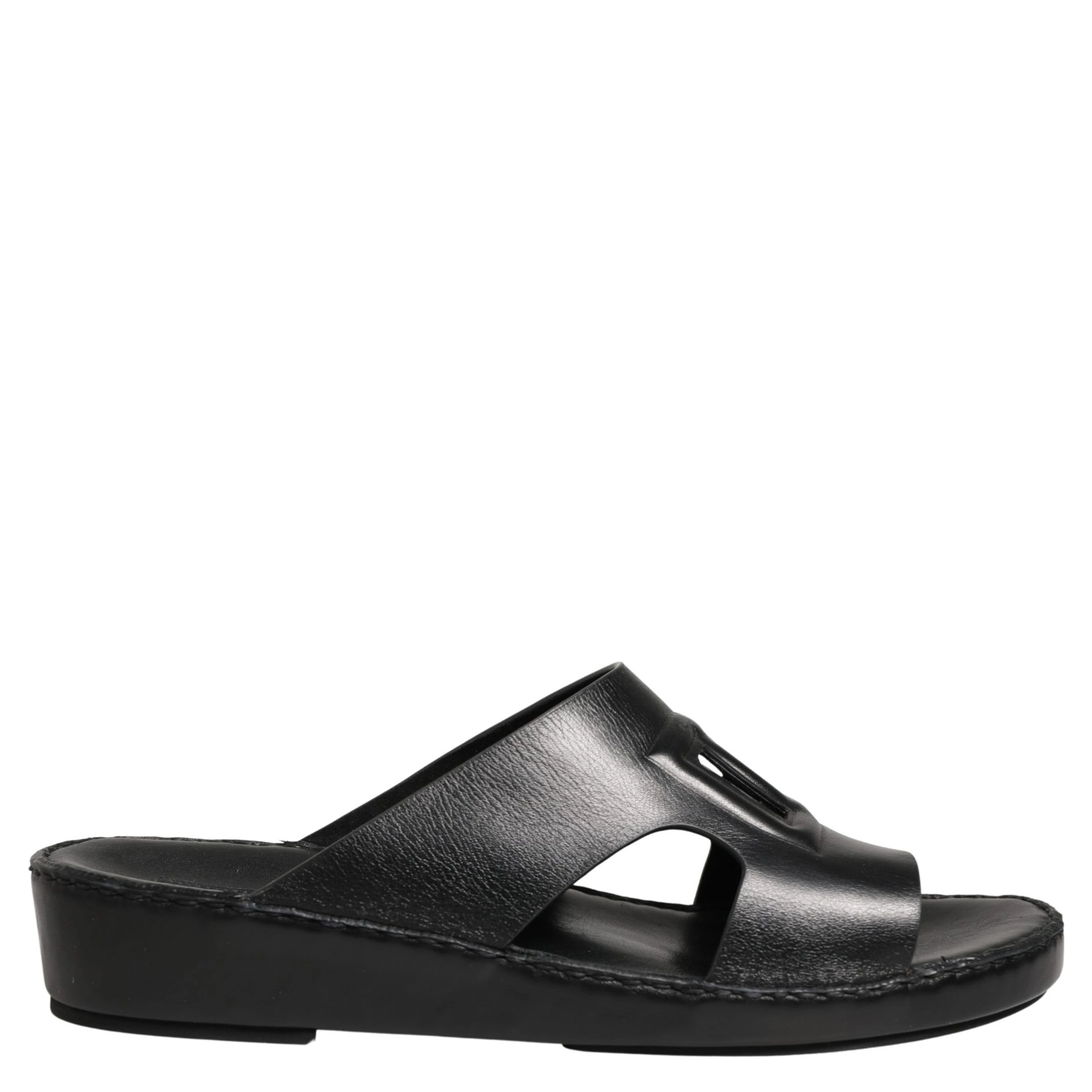 Black Leather Cutout DG Logo Sandals Shoes