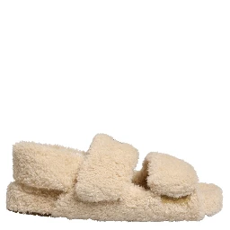Beige Faux Fur Slides Men Flats Sandals Shoes