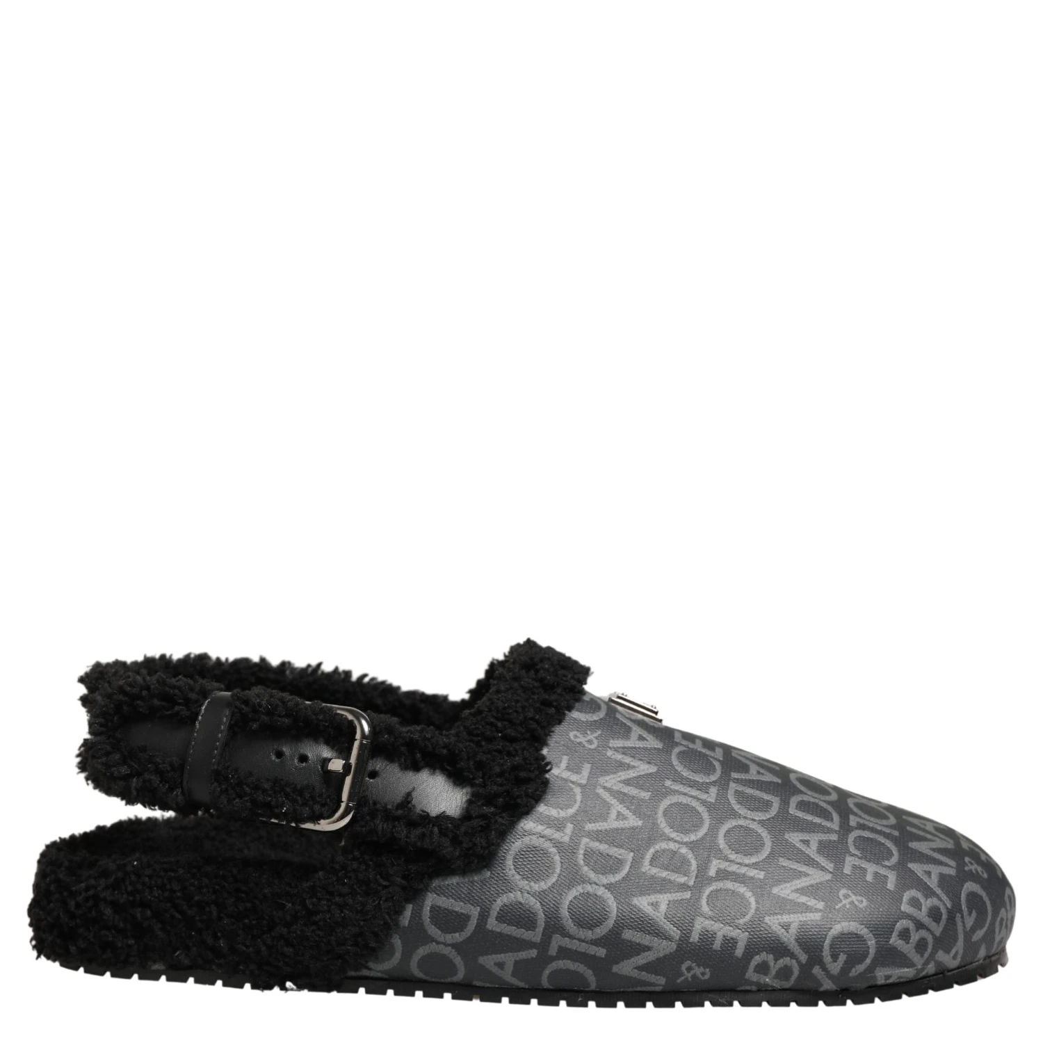 Gray Faux Fur Jacquard Mules Sandals Shoes