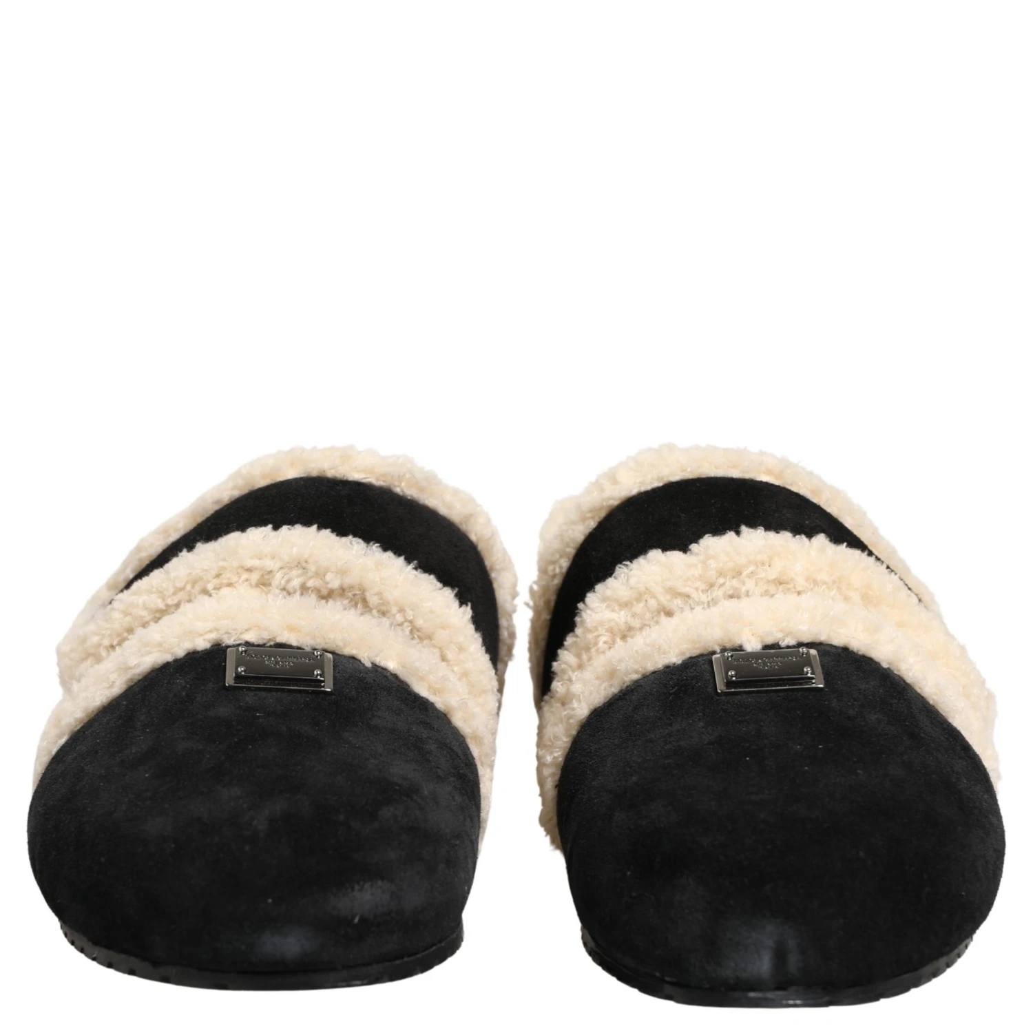Beige Black Faux Fur Flats Men Sandals Shoes
