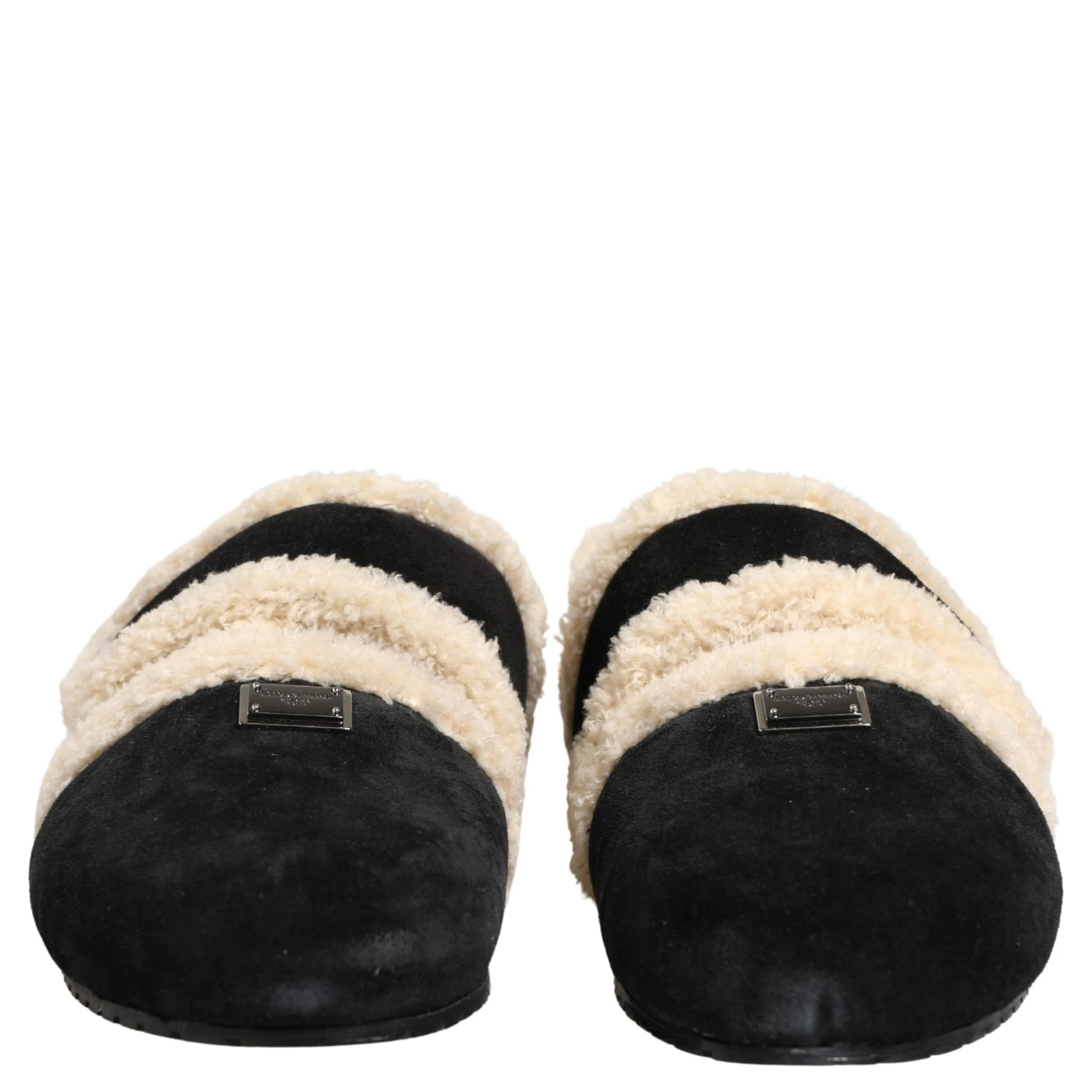 Beige Black Faux Fur Flats Men Sandals Shoes