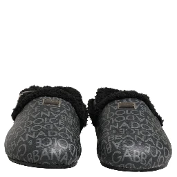 Gray Faux Fur Jacquard Mules Sandals Shoes