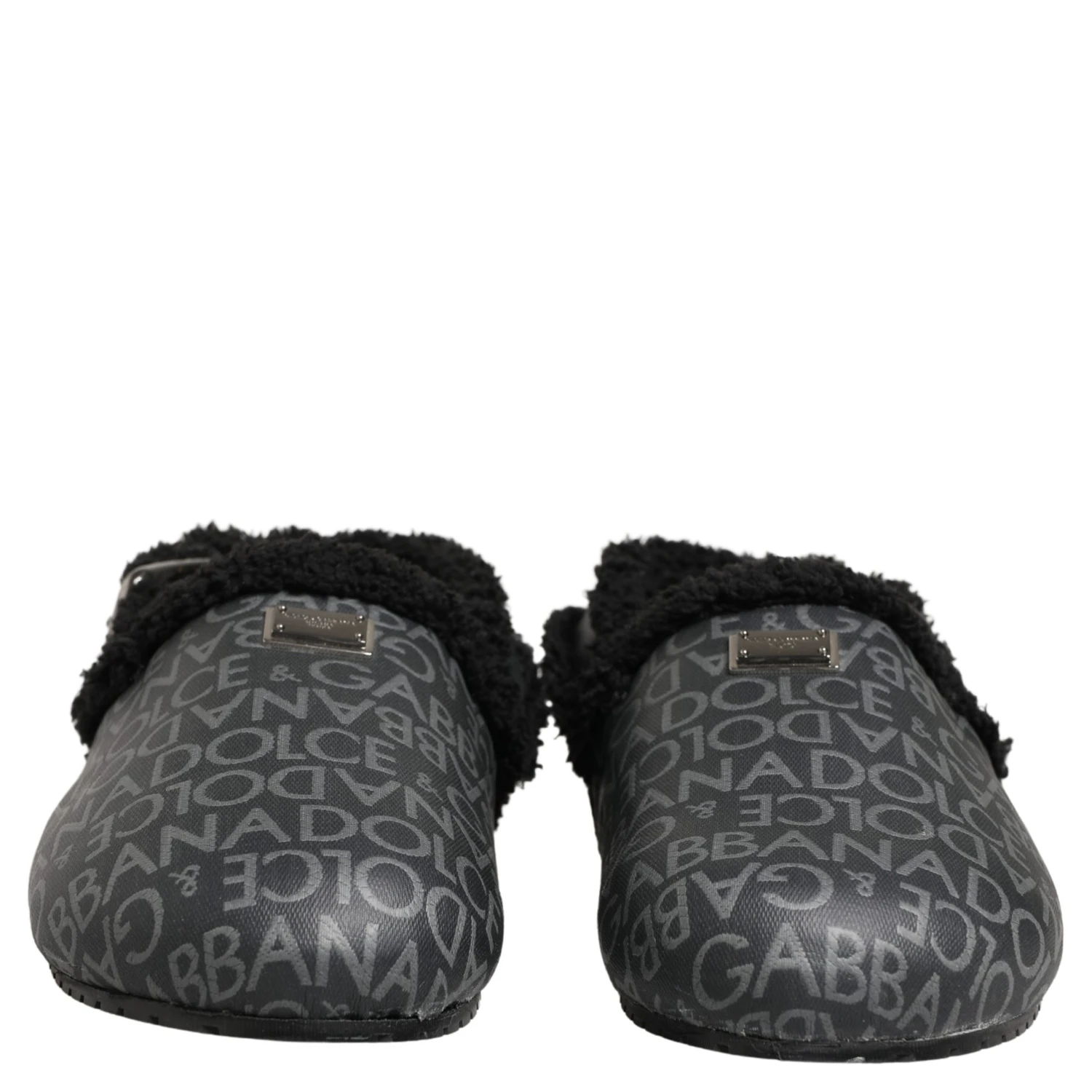 Gray Faux Fur Jacquard Mules Sandals Shoes