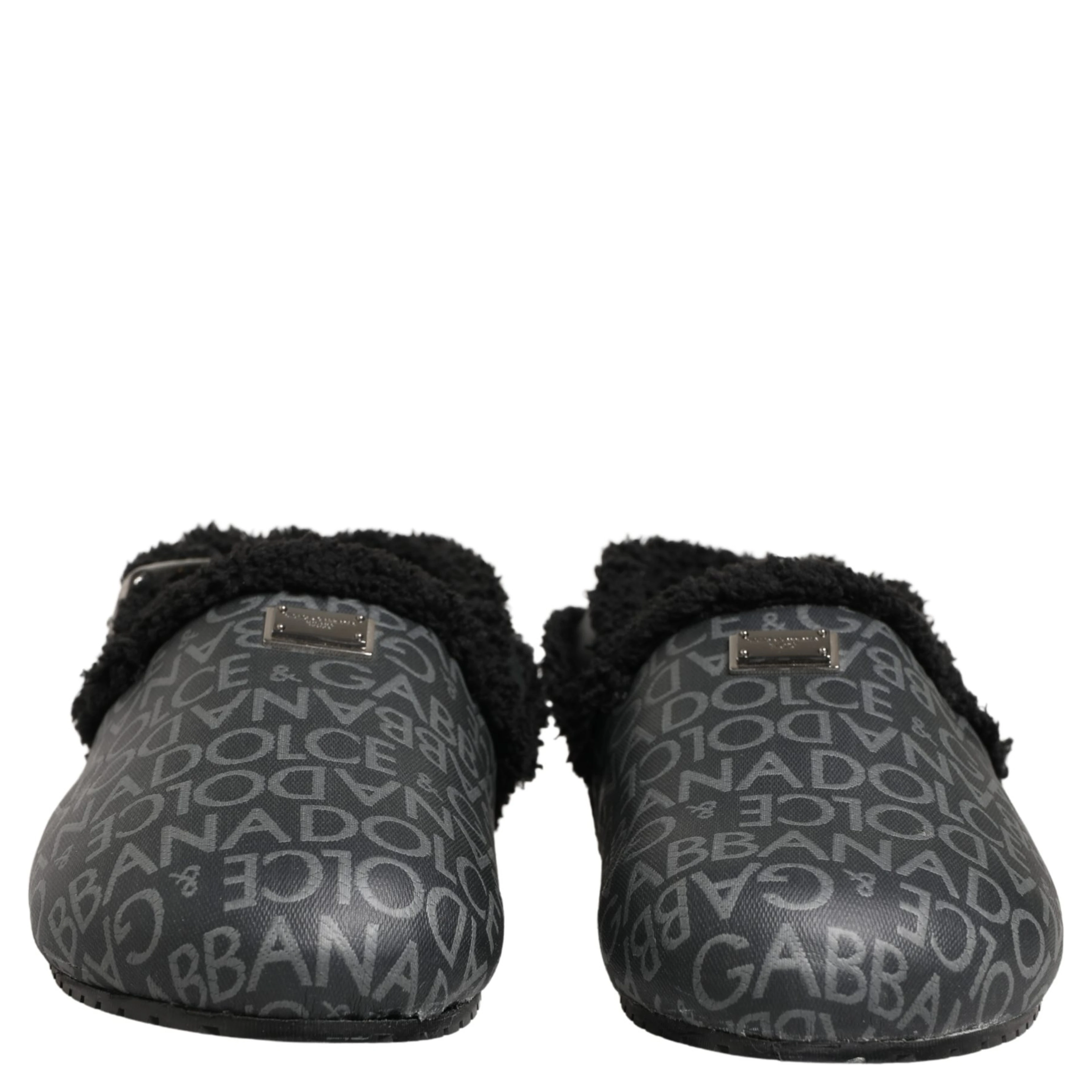 Gray Faux Fur Jacquard Mules Sandals Shoes