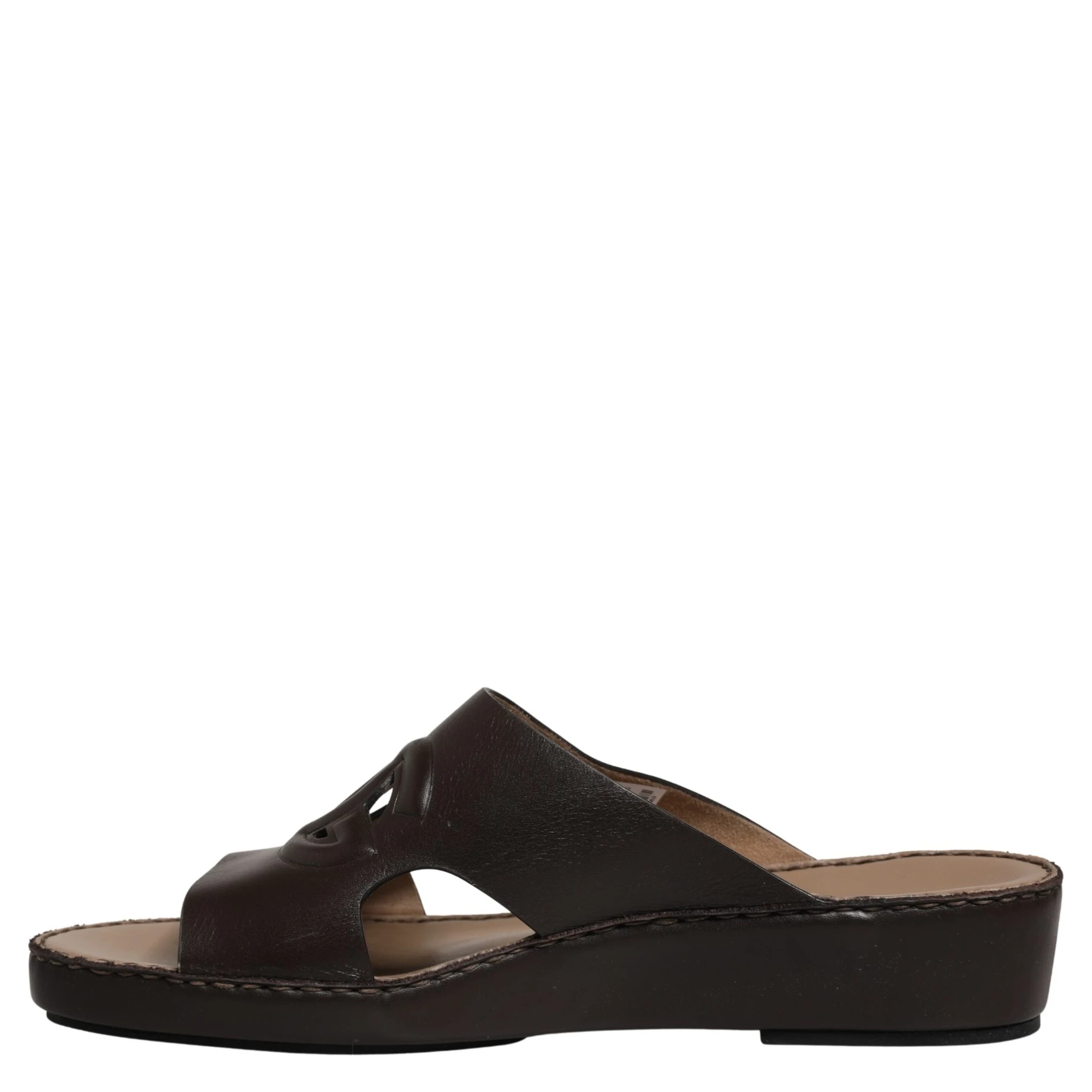 Brown Leather Cutout DG Logo Sandals Shoes
