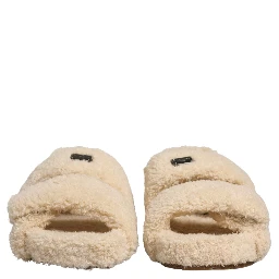Beige Faux Fur Slides Men Flats Sandals Shoes