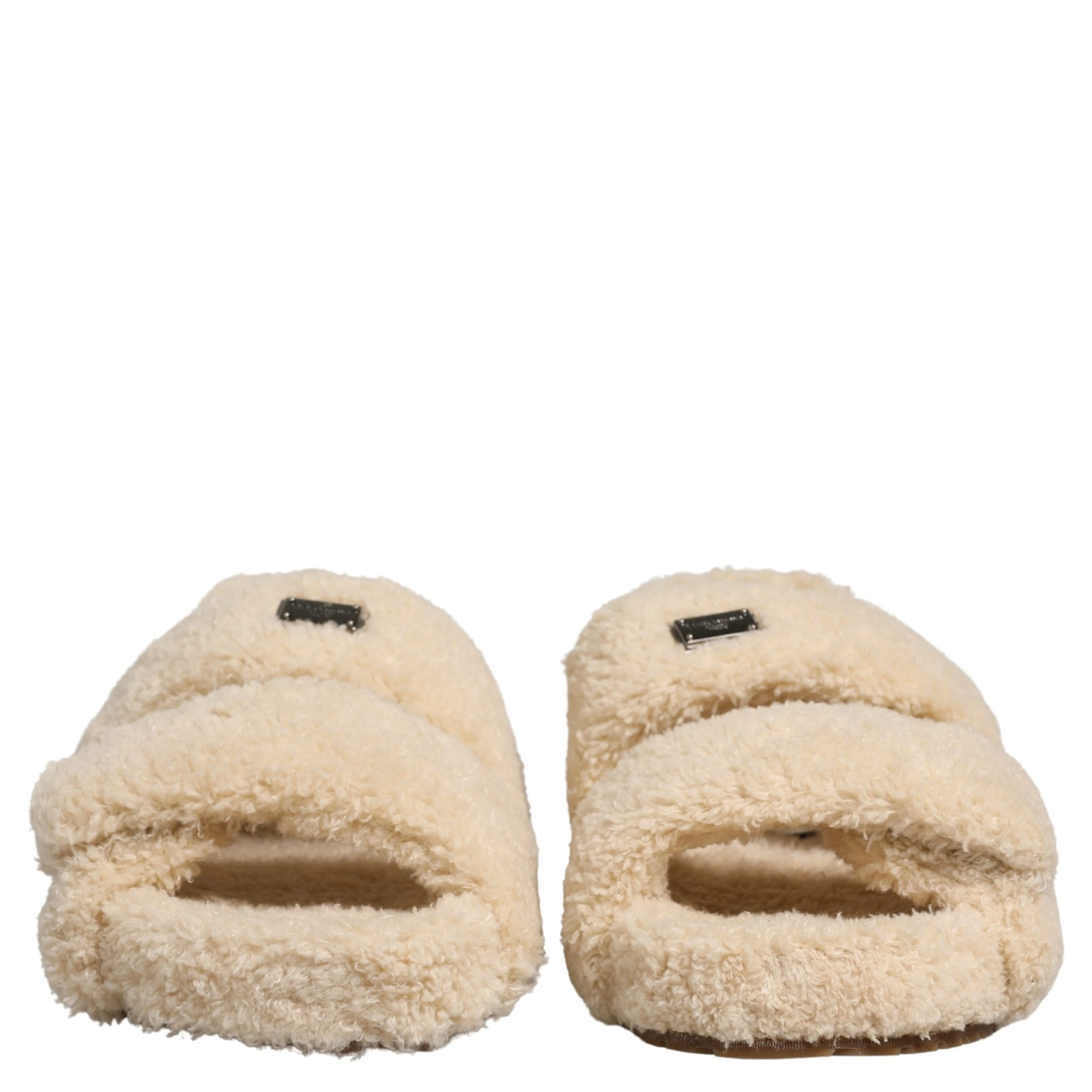 Beige Faux Fur Slides Men Flats Sandals Shoes