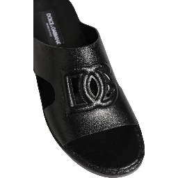 Black Leather Cutout DG Logo Sandals Shoes
