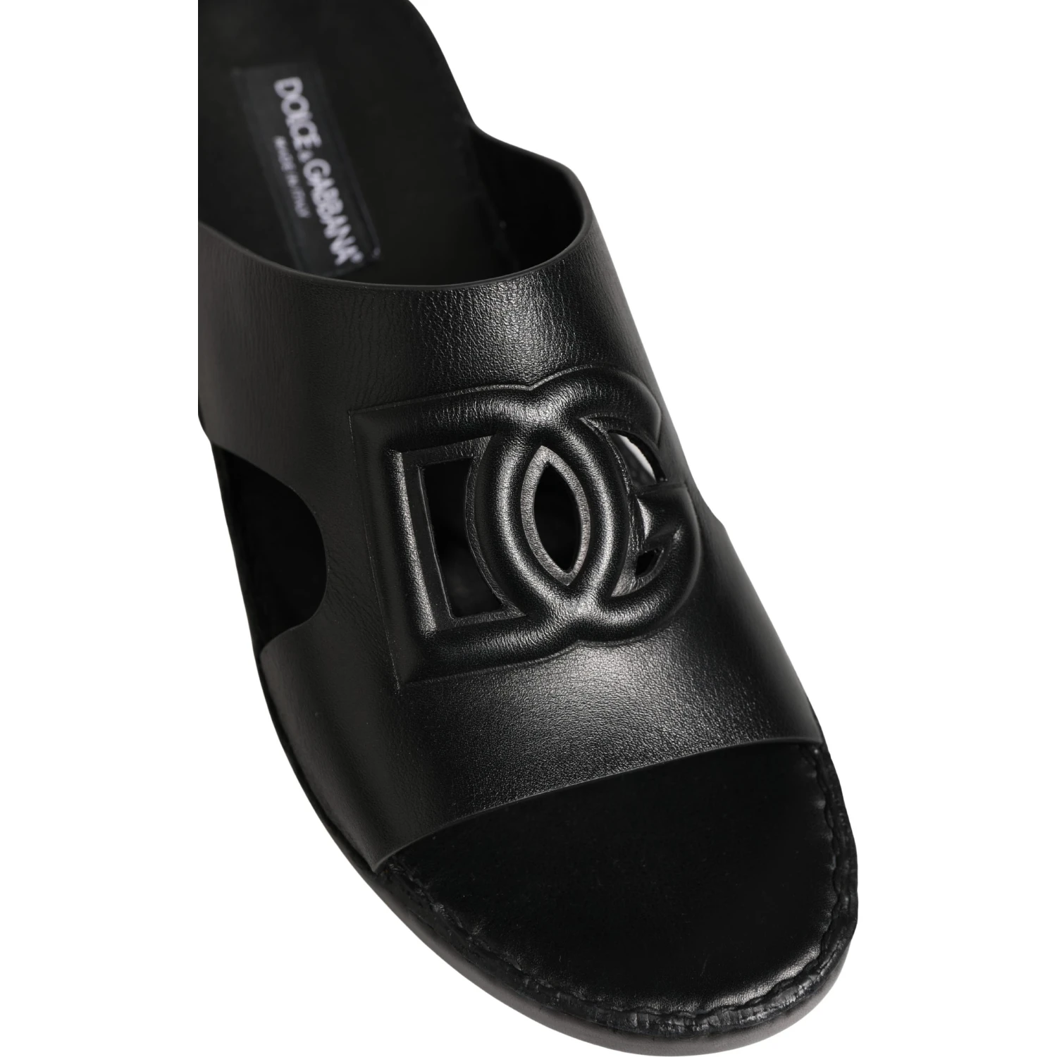 Black Leather Cutout DG Logo Sandals Shoes