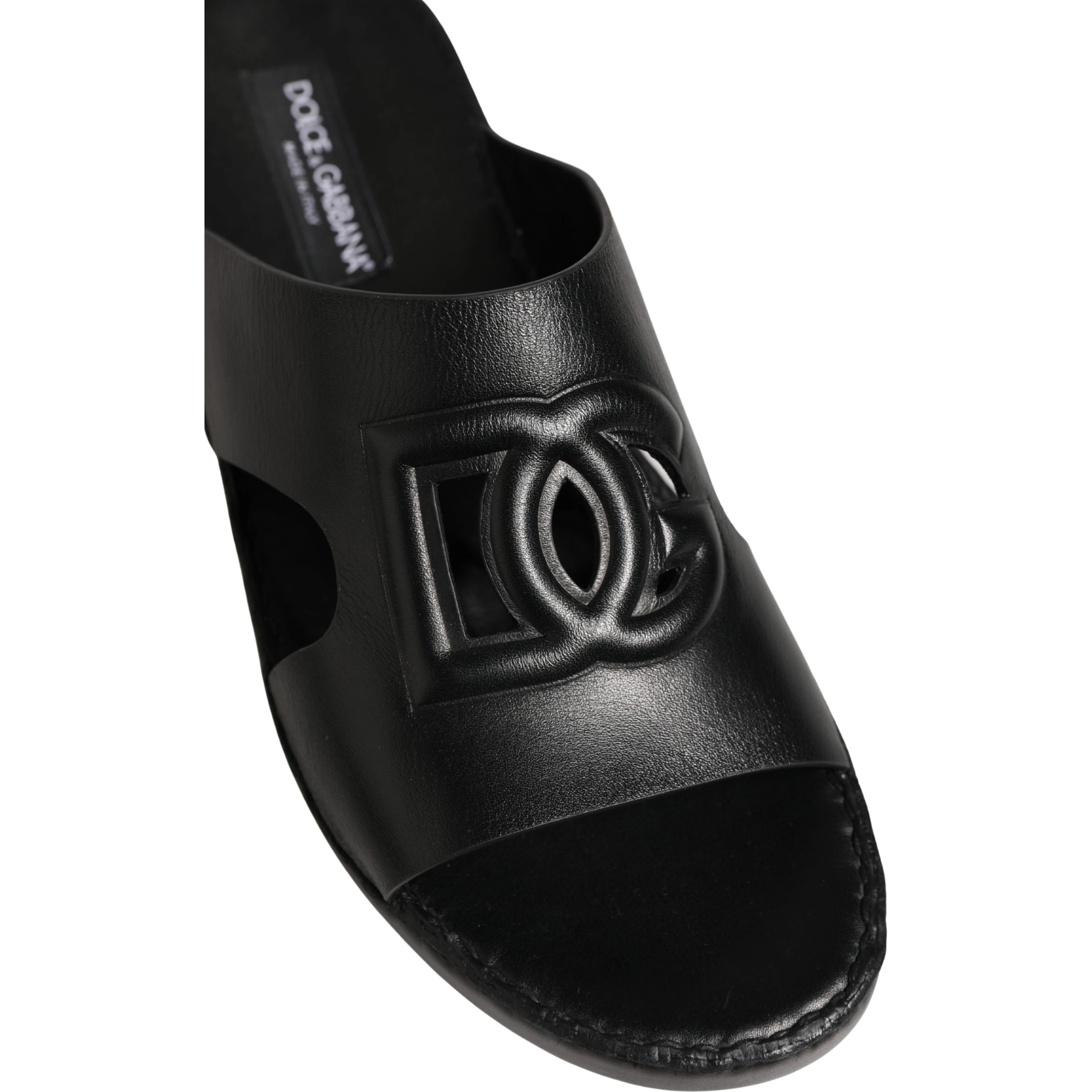 Black Leather Cutout DG Logo Sandals Shoes