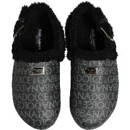 Gray Faux Fur Jacquard Mules Sandals Shoes