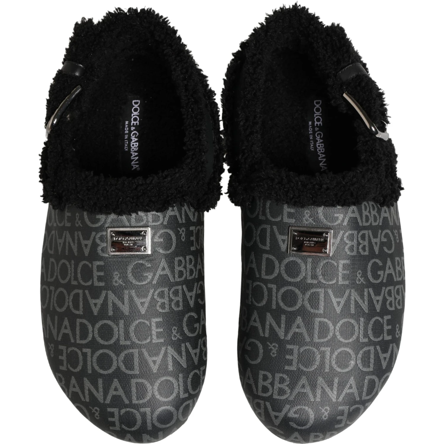 Gray Faux Fur Jacquard Mules Sandals Shoes