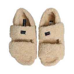 Beige Faux Fur Slides Men Flats Sandals Shoes