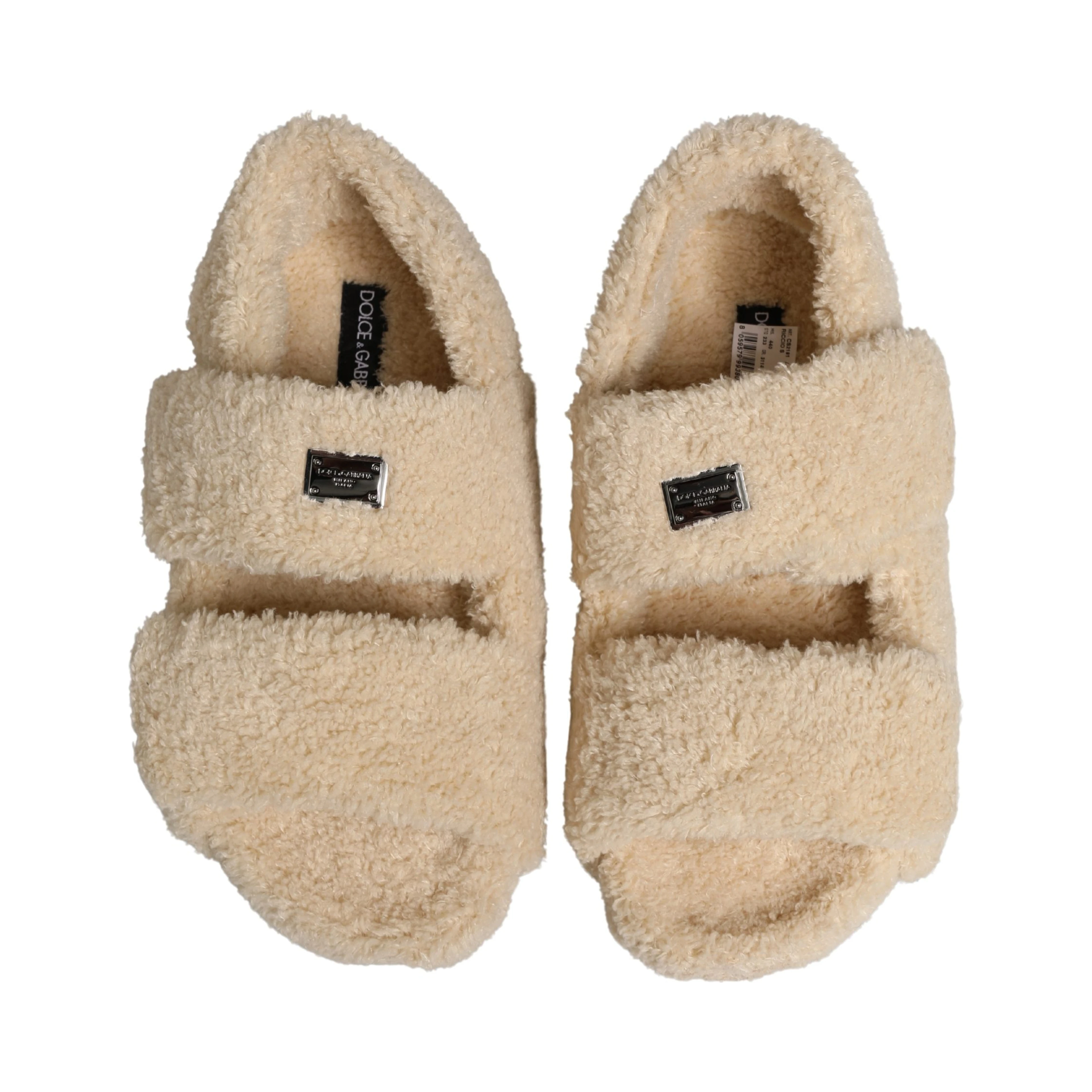 Beige Faux Fur Slides Men Flats Sandals Shoes