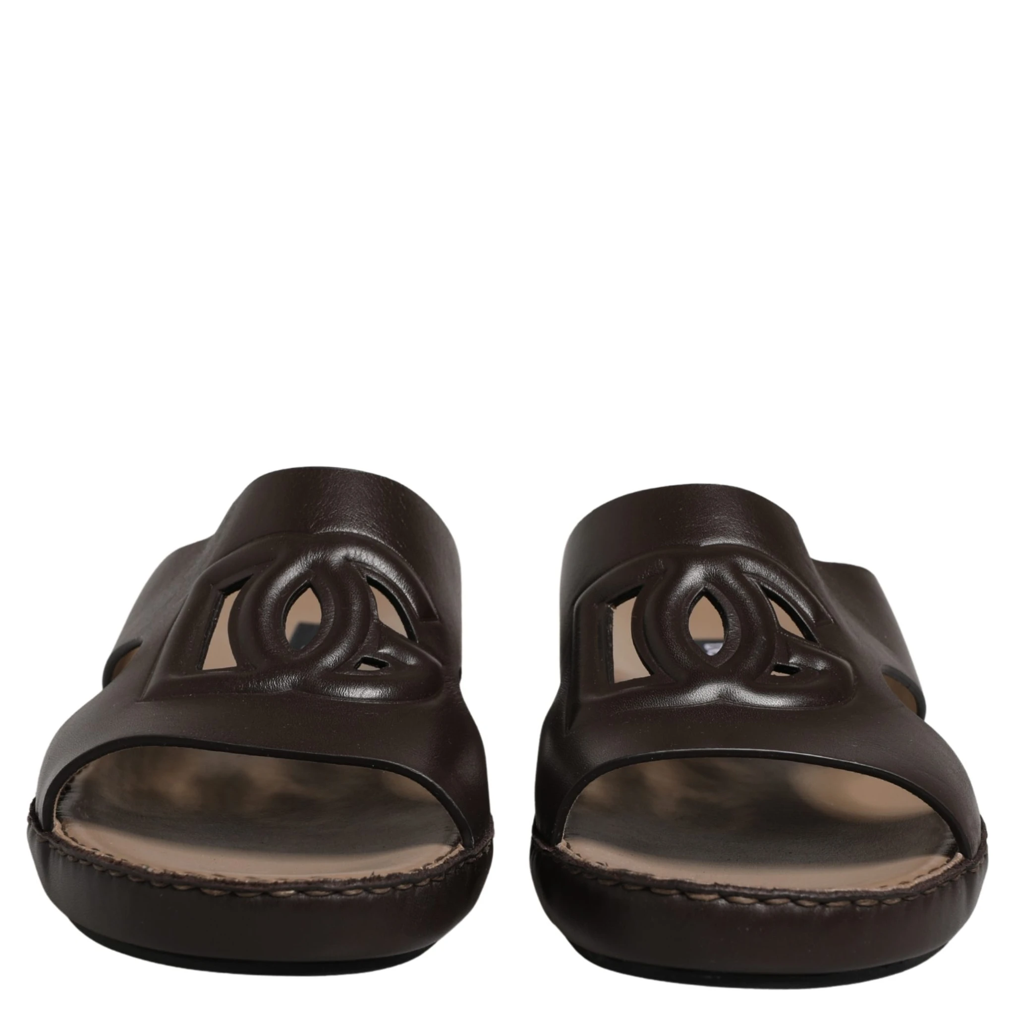 Brown Leather Cutout DG Logo Sandals Shoes