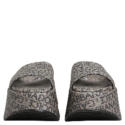 Gray Leather Monogram Logo Sandals Shoes