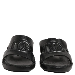 Black Leather Cutout DG Logo Sandals Shoes