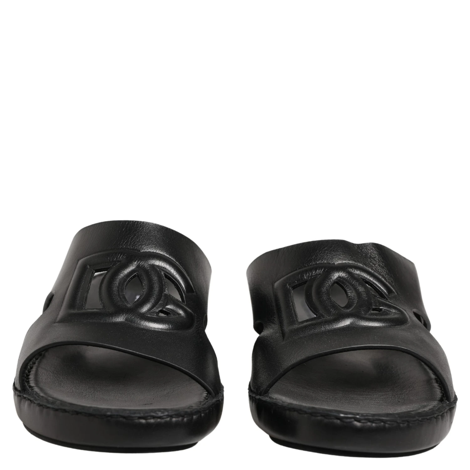 Black Leather Cutout DG Logo Sandals Shoes
