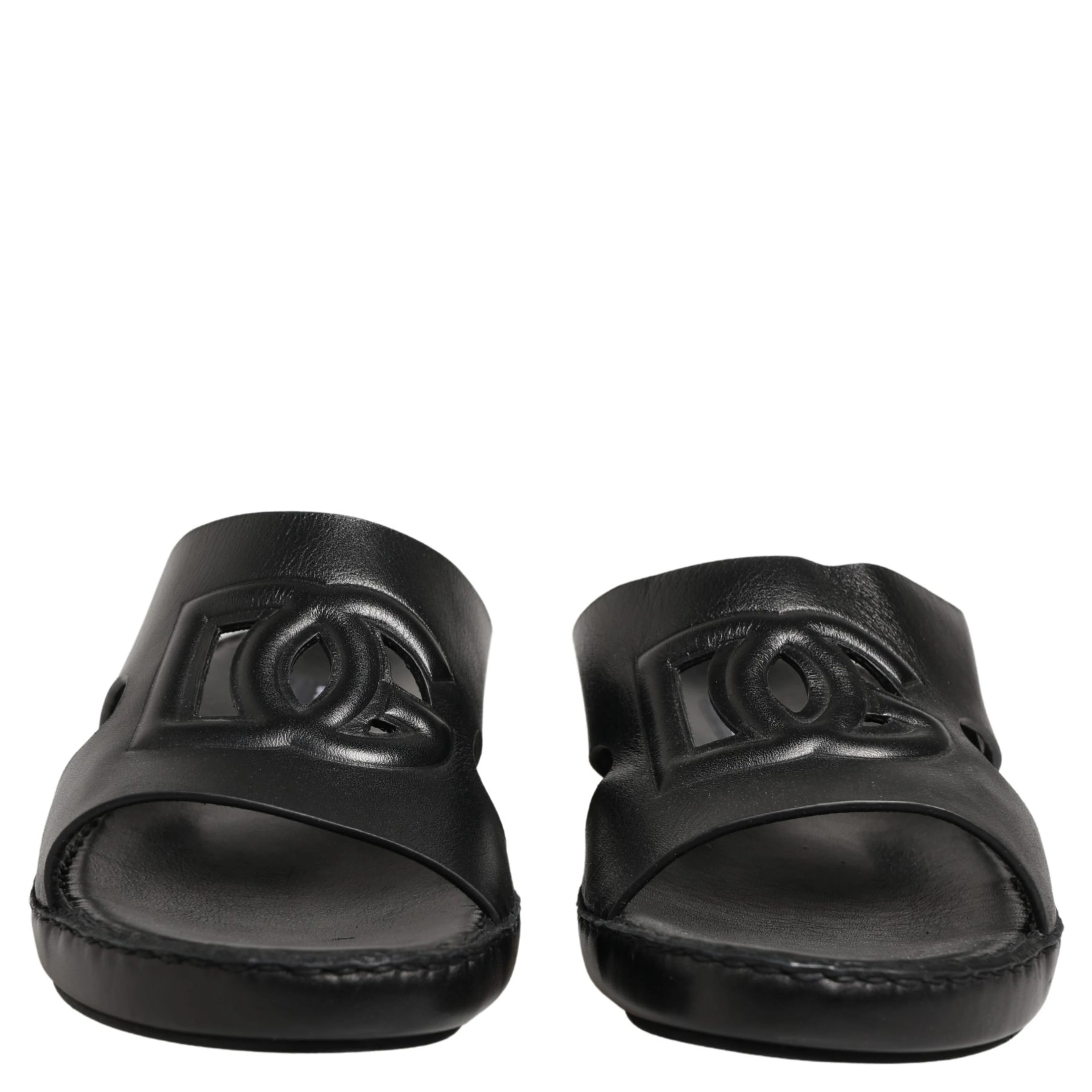 Black Leather Cutout DG Logo Sandals Shoes