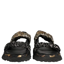 Black Ruching Detail Flats Men Sandals Shoes