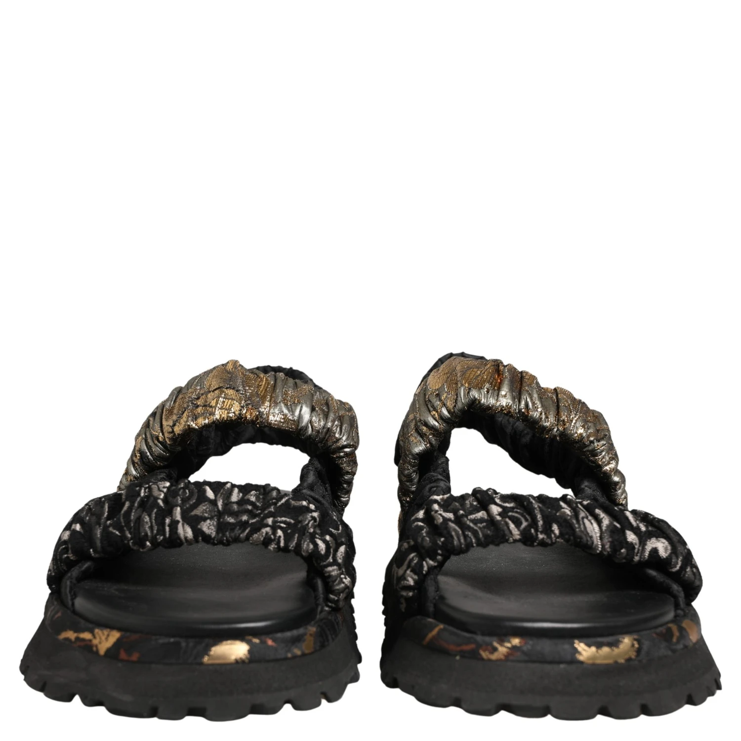 Black Ruching Detail Flats Men Sandals Shoes