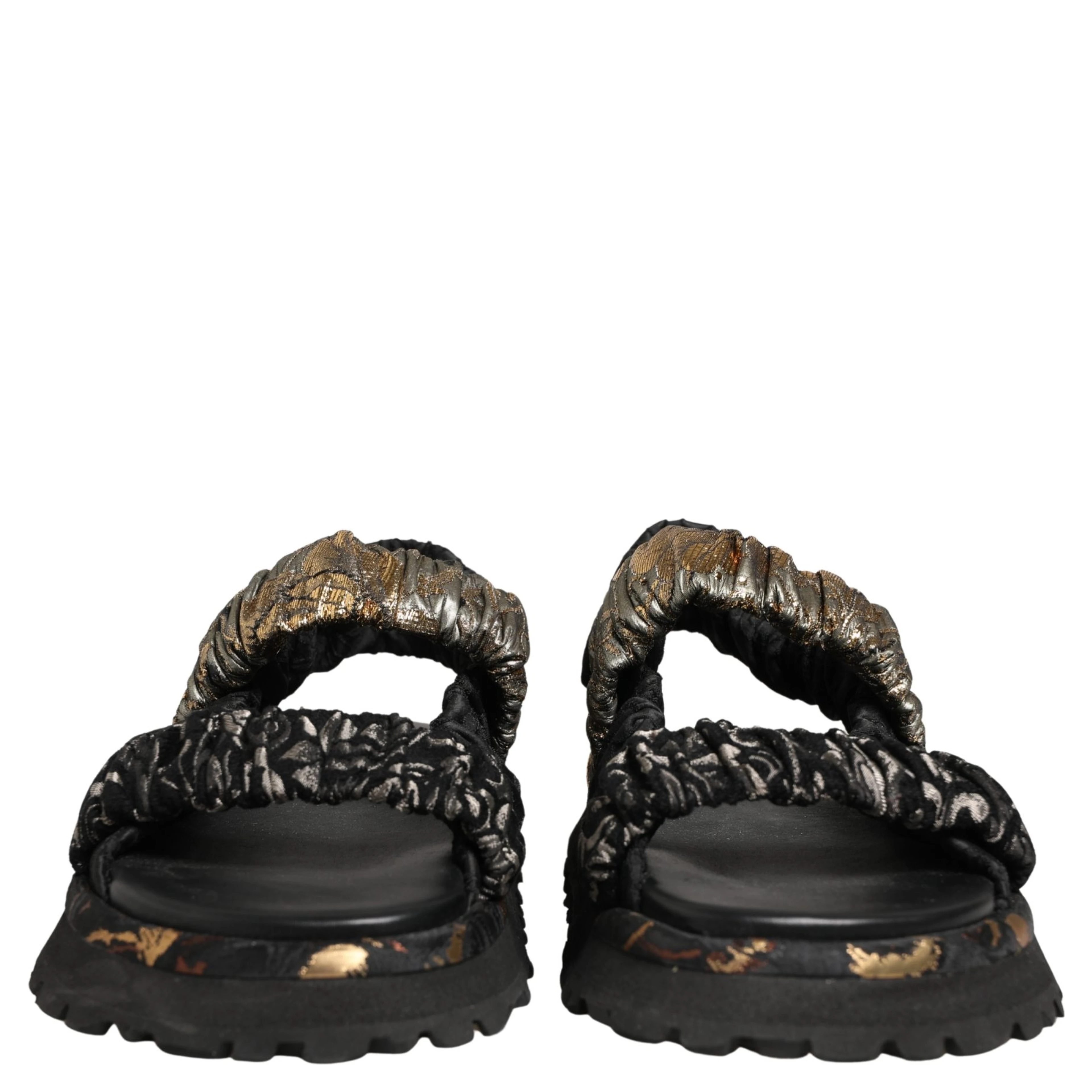 Black Ruching Detail Flats Men Sandals Shoes