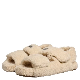 Beige Faux Fur Slides Men Flats Sandals Shoes